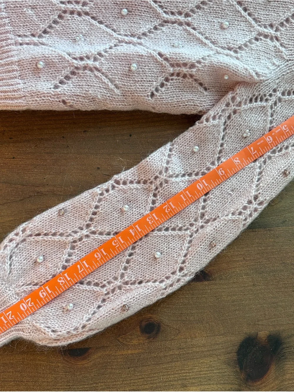 SEZANE Blush Pink Beaded Openwork Knit Federica Sweater
